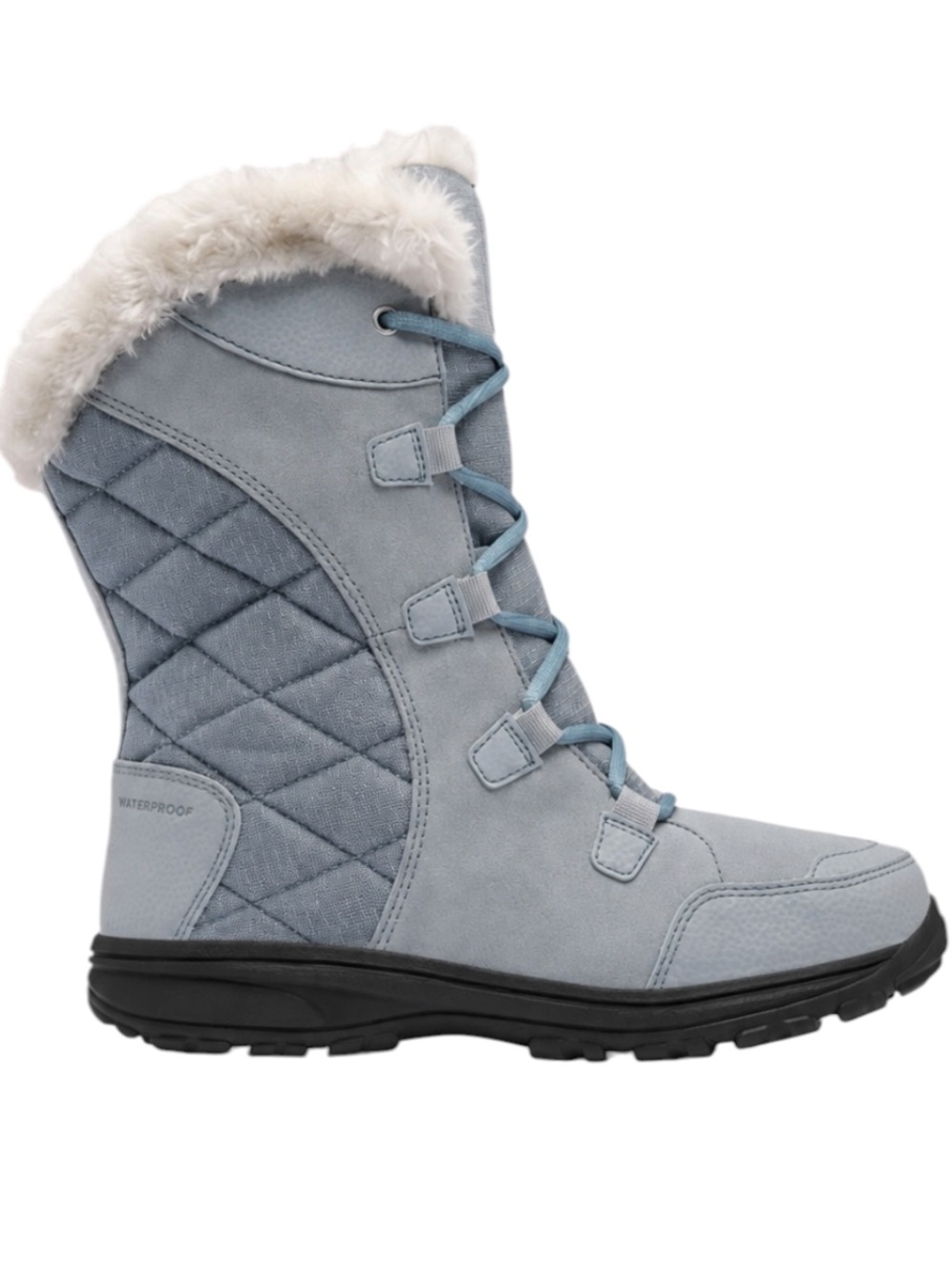 Columbia Icefall gray blue waterproof faux fur lined lace up snow boots size 6